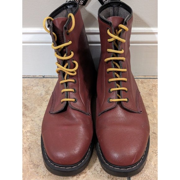 Vegetarian Shoes Combat 8-Eye Tall Boots Dark Red Men's US 14 Handmade In UK - Picture 4 of 16